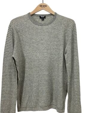 Todd Snyder Gray Striped Sweater M Lightweight Crewneck Sample - NEW
